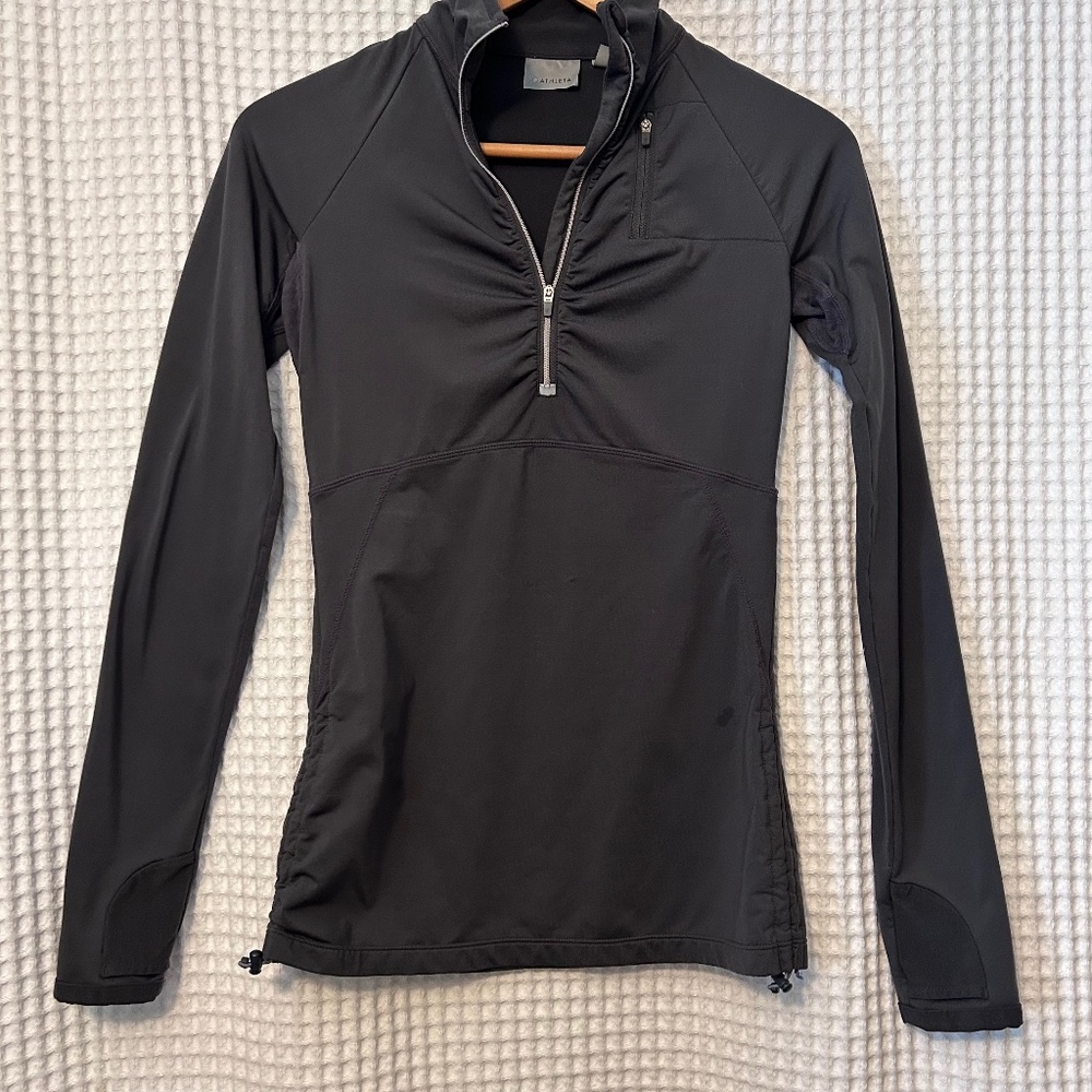 Athleta Activewear Top Women’s XXS Grey Drawstring Hem Half zip polyester blend